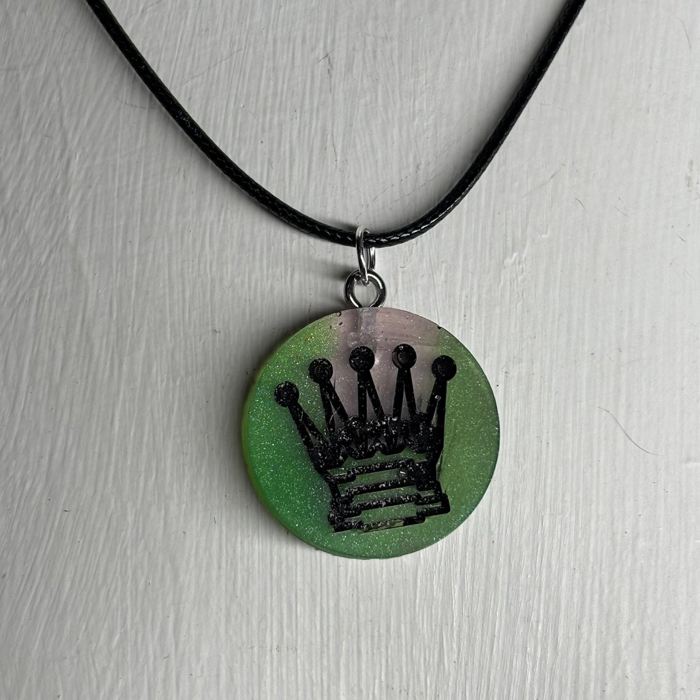 Smooth Green Queen - Handmade Resin Chess Necklace