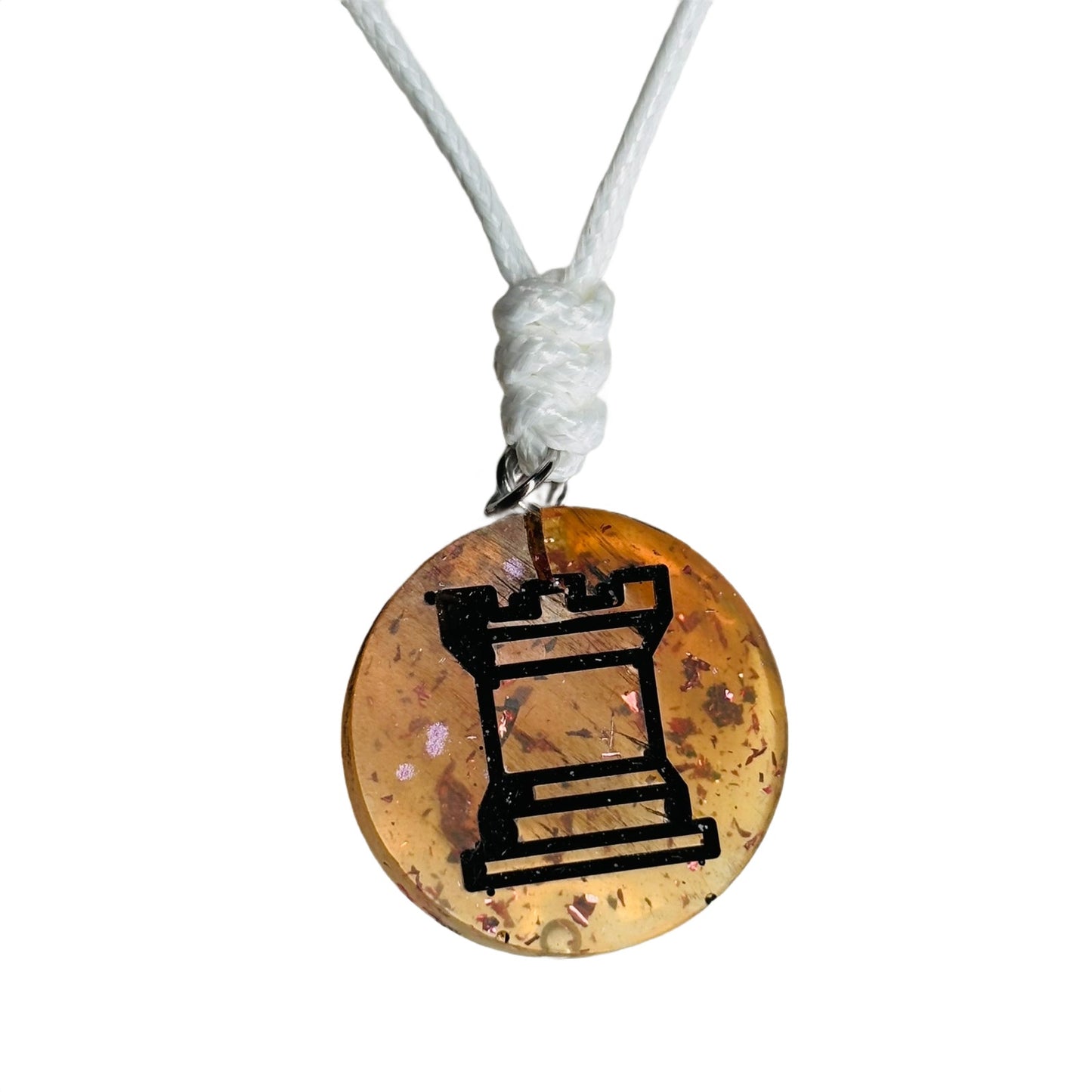 Fire Crystal Rook - Handmade Resin Chess Necklace