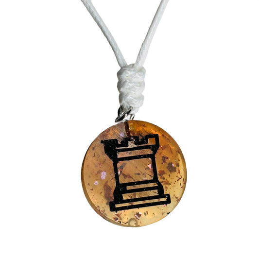 Fire Crystal Rook - Handmade Resin Chess Necklace