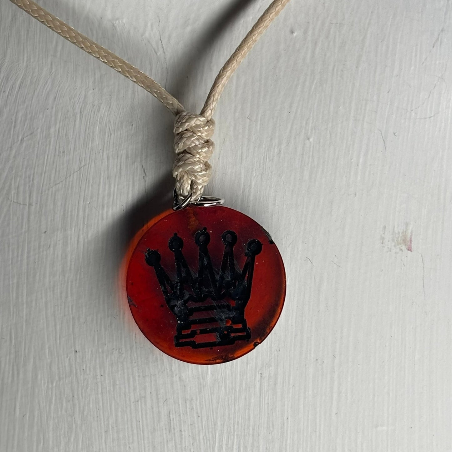 Dark Red Queen - Handmade Resin Chess Necklace