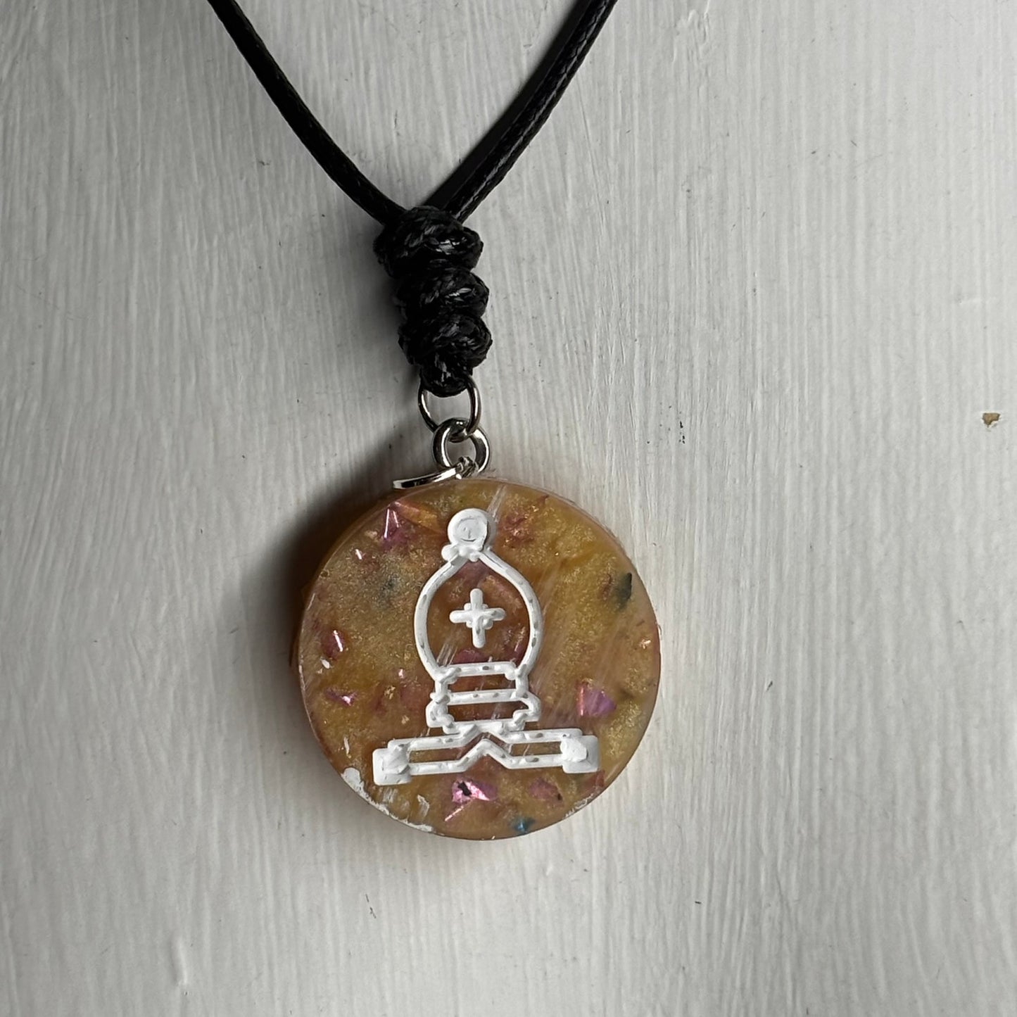 Yellow Crystal Bishop - Handmade Resin Chess Necklace