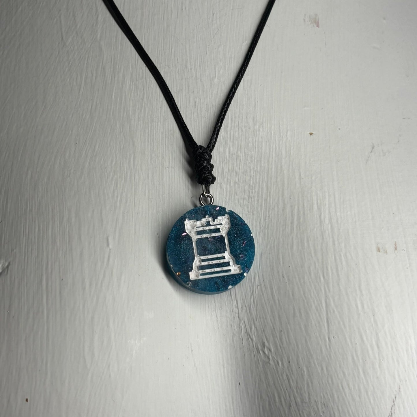 Blue Rook - Handmade Resin Chess Necklace