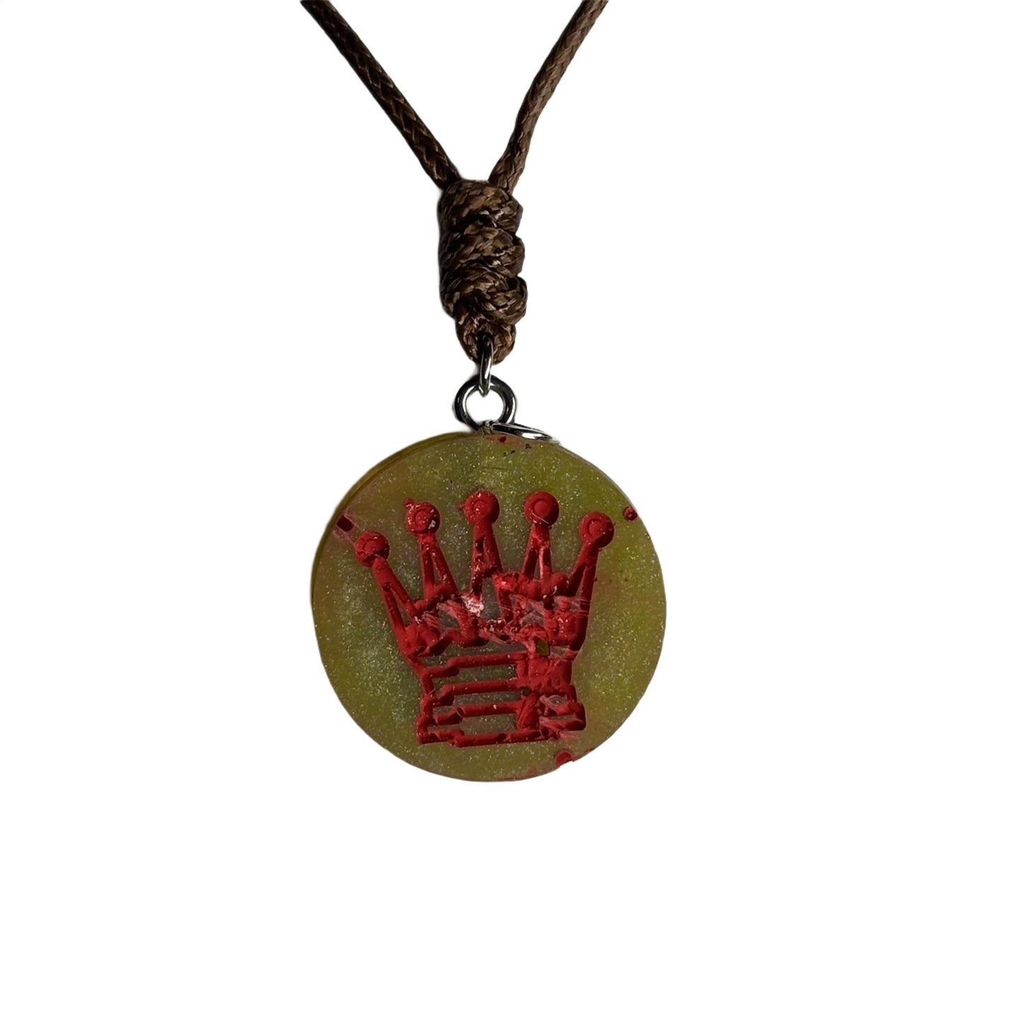 Vintage Red Print King - Handmade Resin Chess Necklace