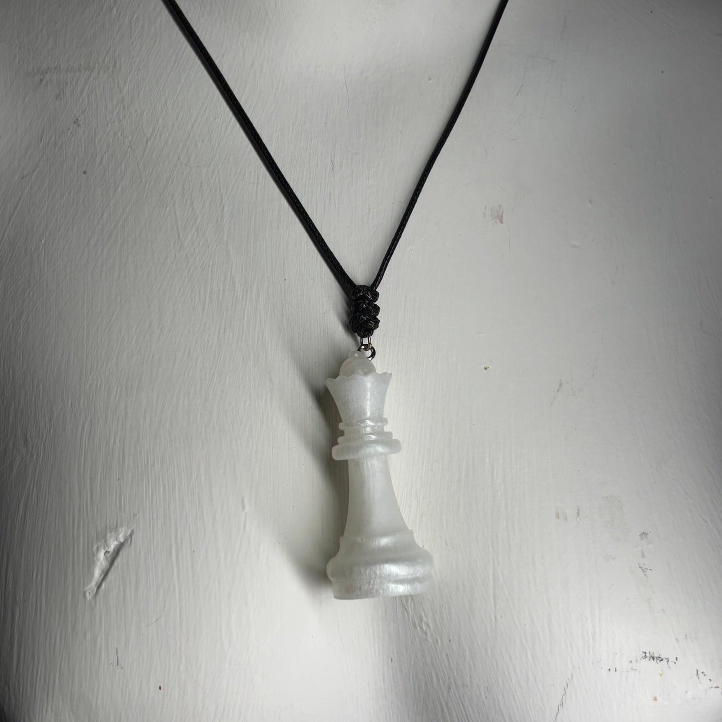 Simple White Queen - Handmade Resin Chess Necklace