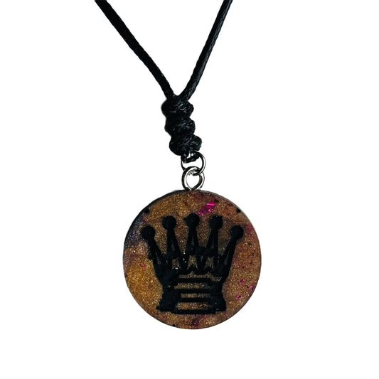 Dark Crystal Brown Queen - Handmade Resin Chess Necklace