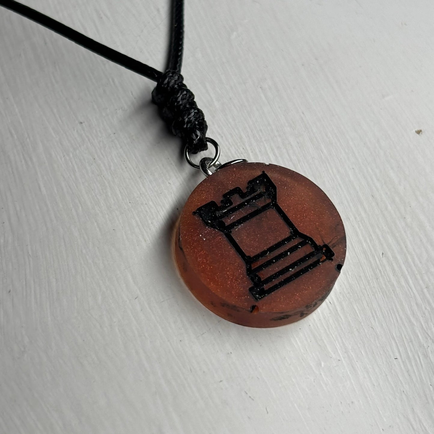 Orange Rook - Handmade Resin Chess Necklace