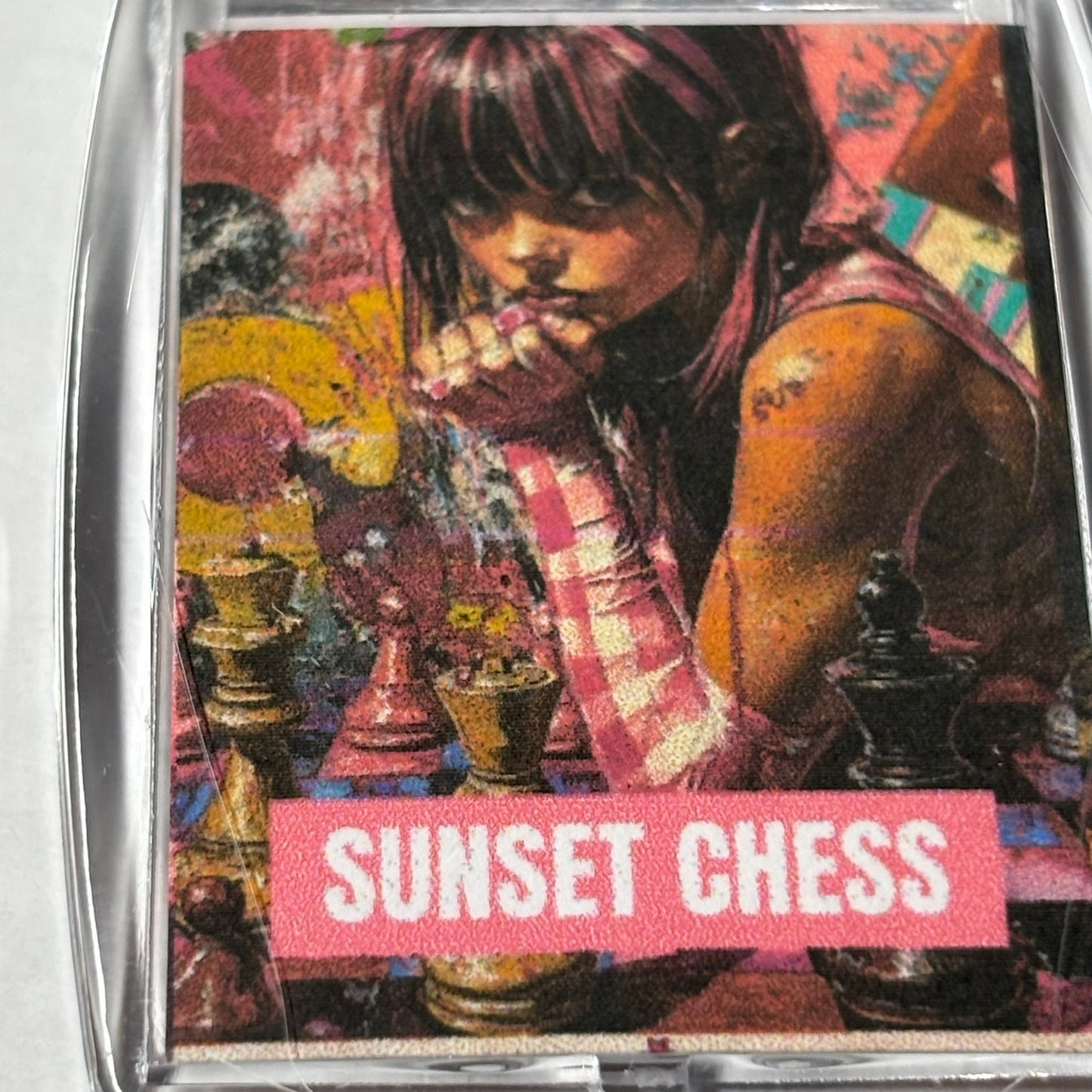 Pink Girl - Sunset Chess Photo Keychain