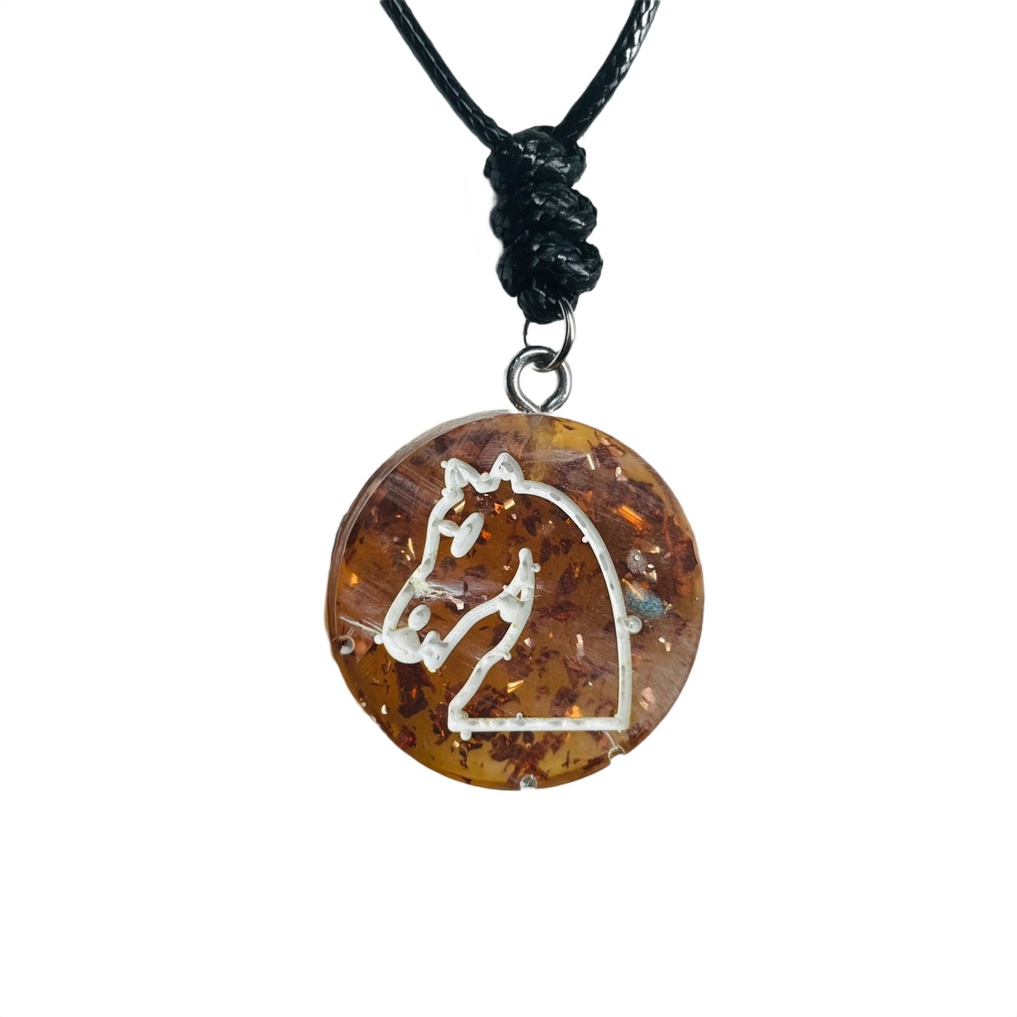 Golden Sparkle Knight - Handmade Resin Chess Necklace