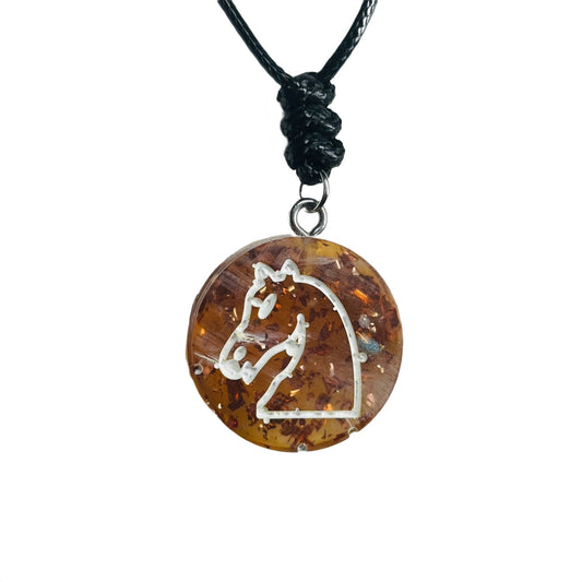 Golden Sparkle Knight - Handmade Resin Chess Necklace