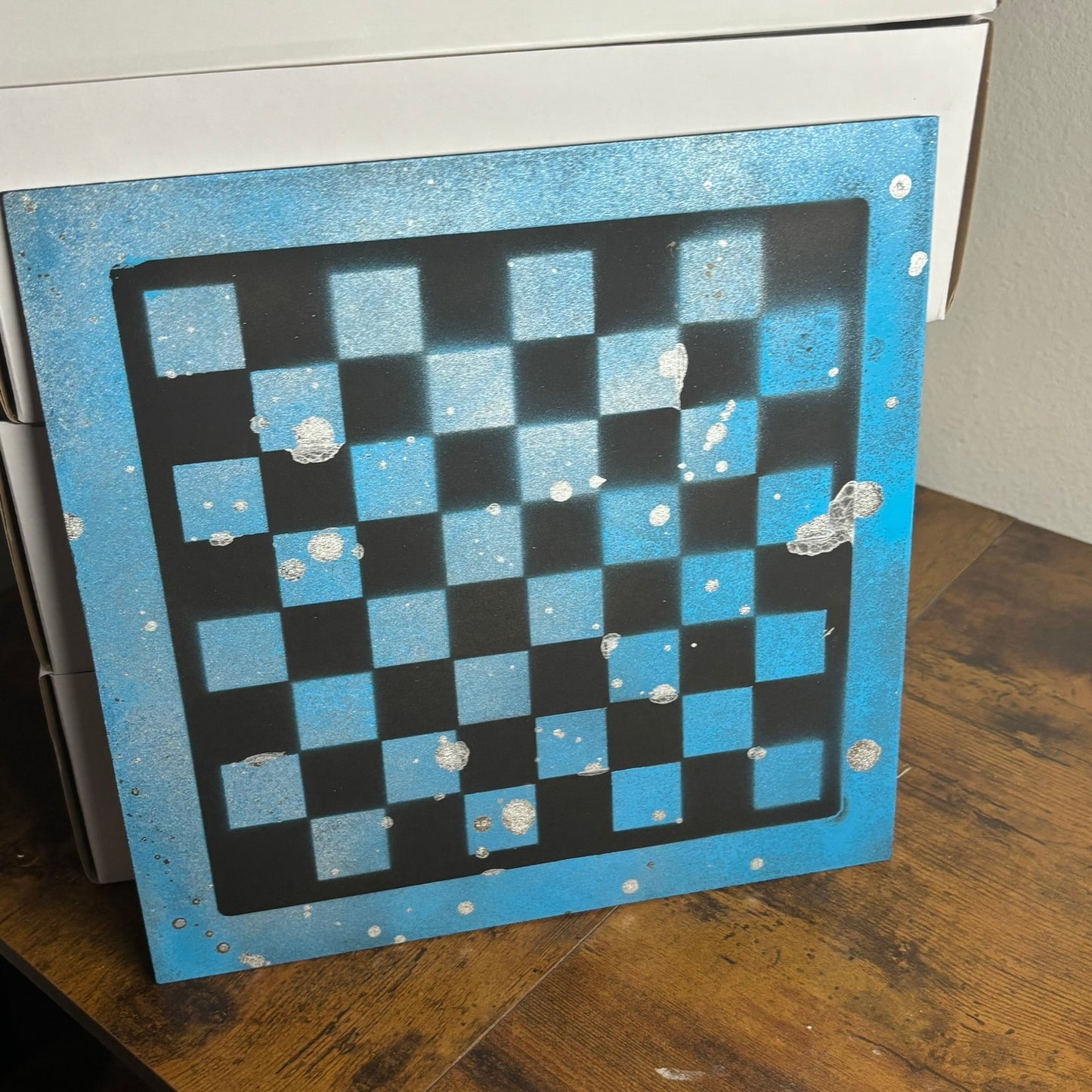Chrome Blue & Black - Painted Chess Board
