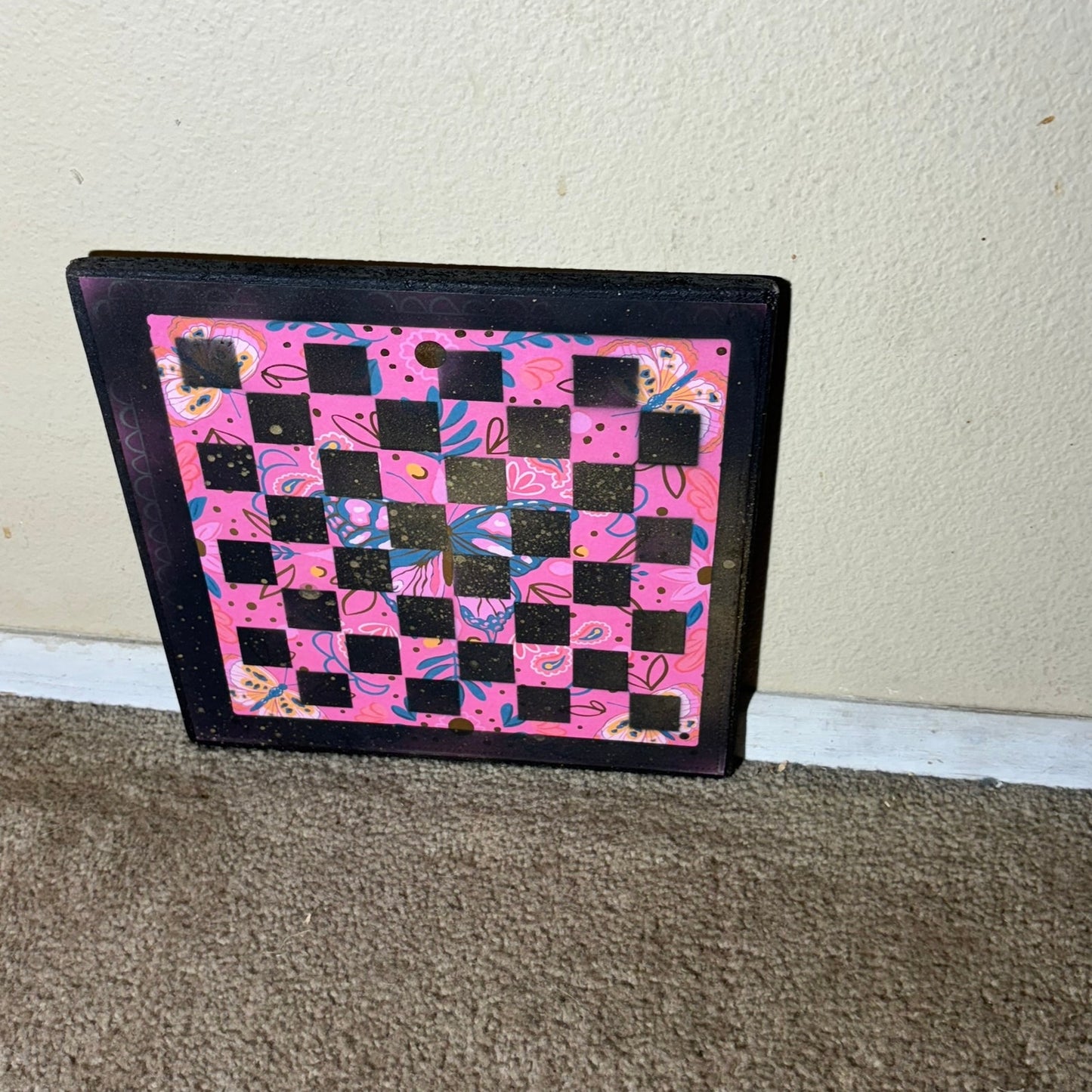 Pink Butterfly- Scrapbook Chess Board