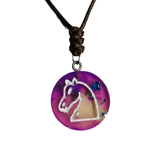 Cosmic Purple Knight - Handmade Resin Chess Necklace
