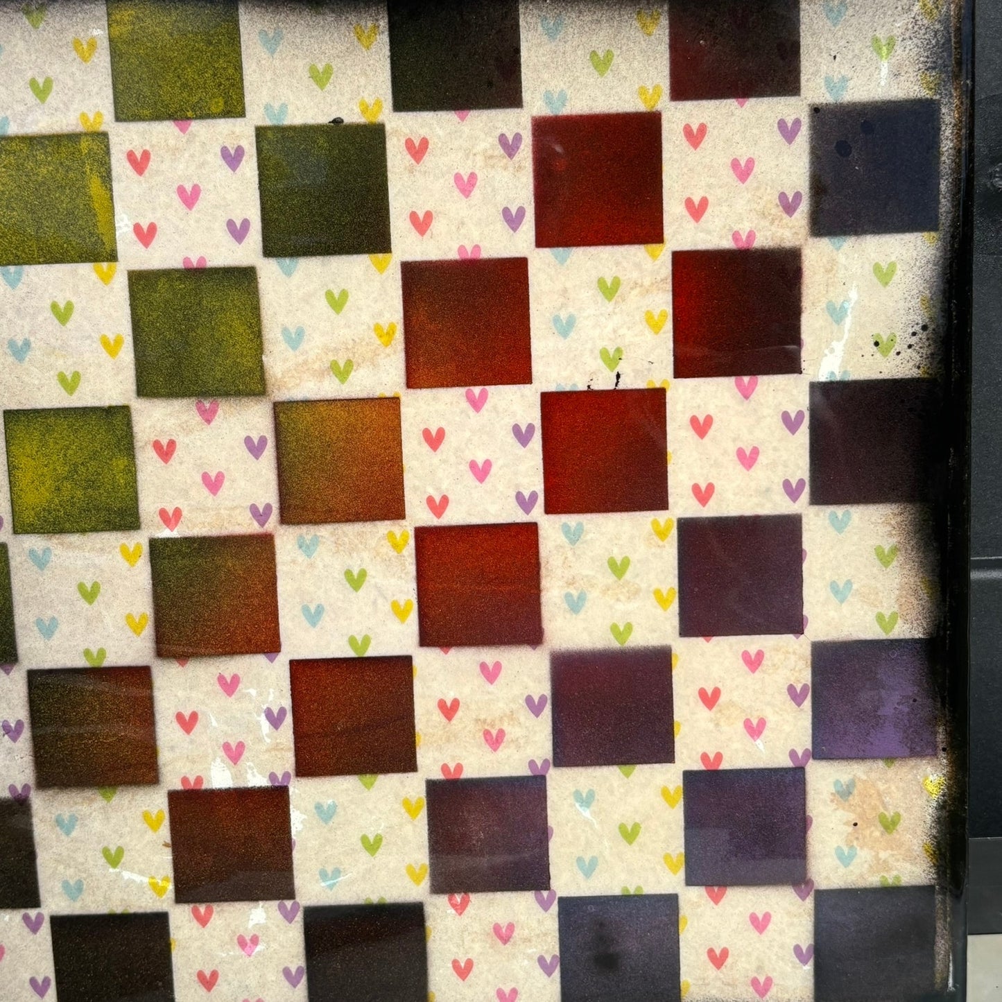 Colorful Hearts - Resin Coated Chess Board
