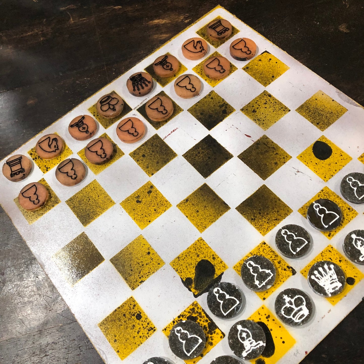 Yellow Space White - Painted Chess Set