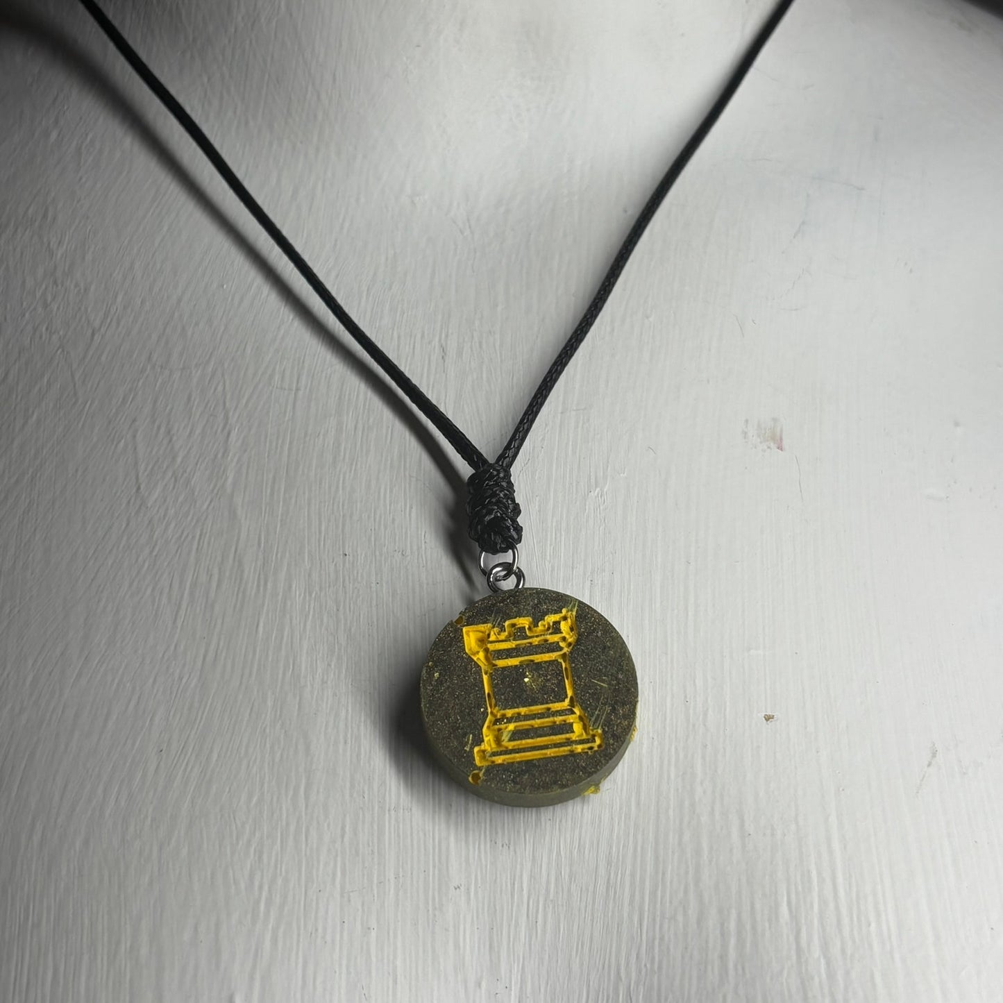 Navy Green Rook - Handmade Resin Chess Necklace
