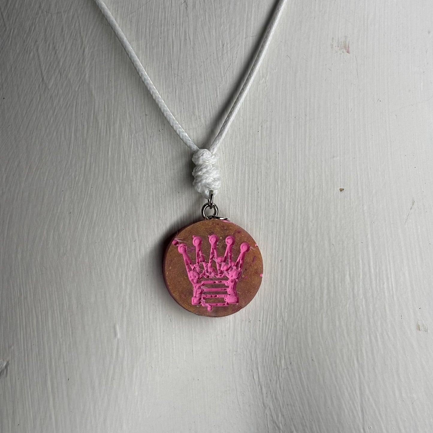 Pink Print Queen - Handmade Resin Chess Necklace