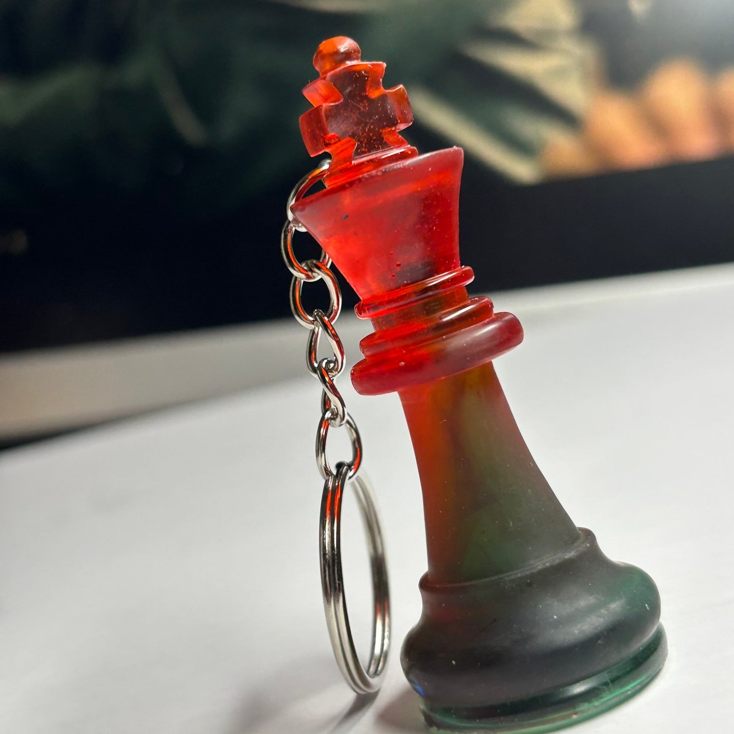 Green/Red Translucent King - Handmade Resin Keychain