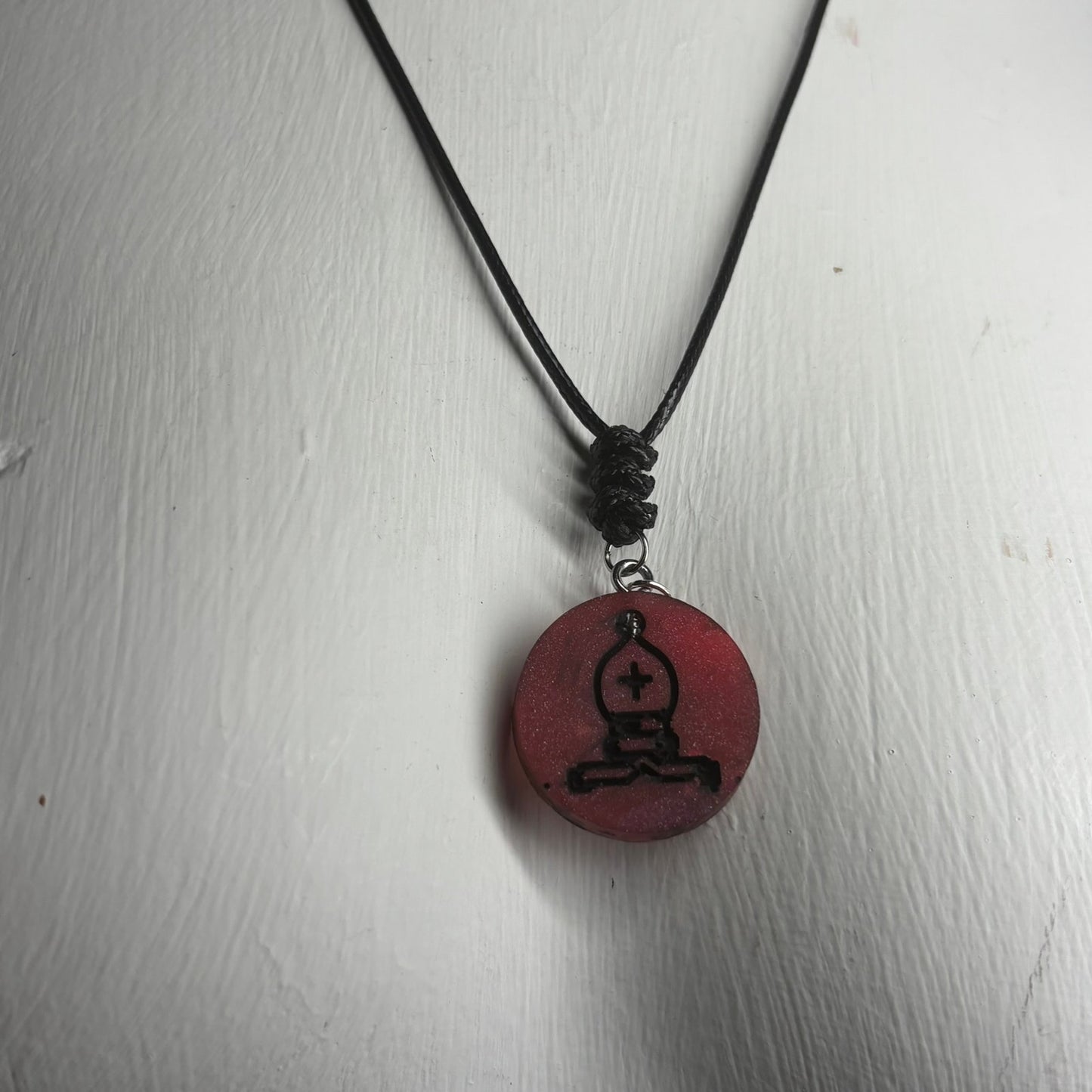 Dark Red Bishop - Handmade Resin Chess Necklace