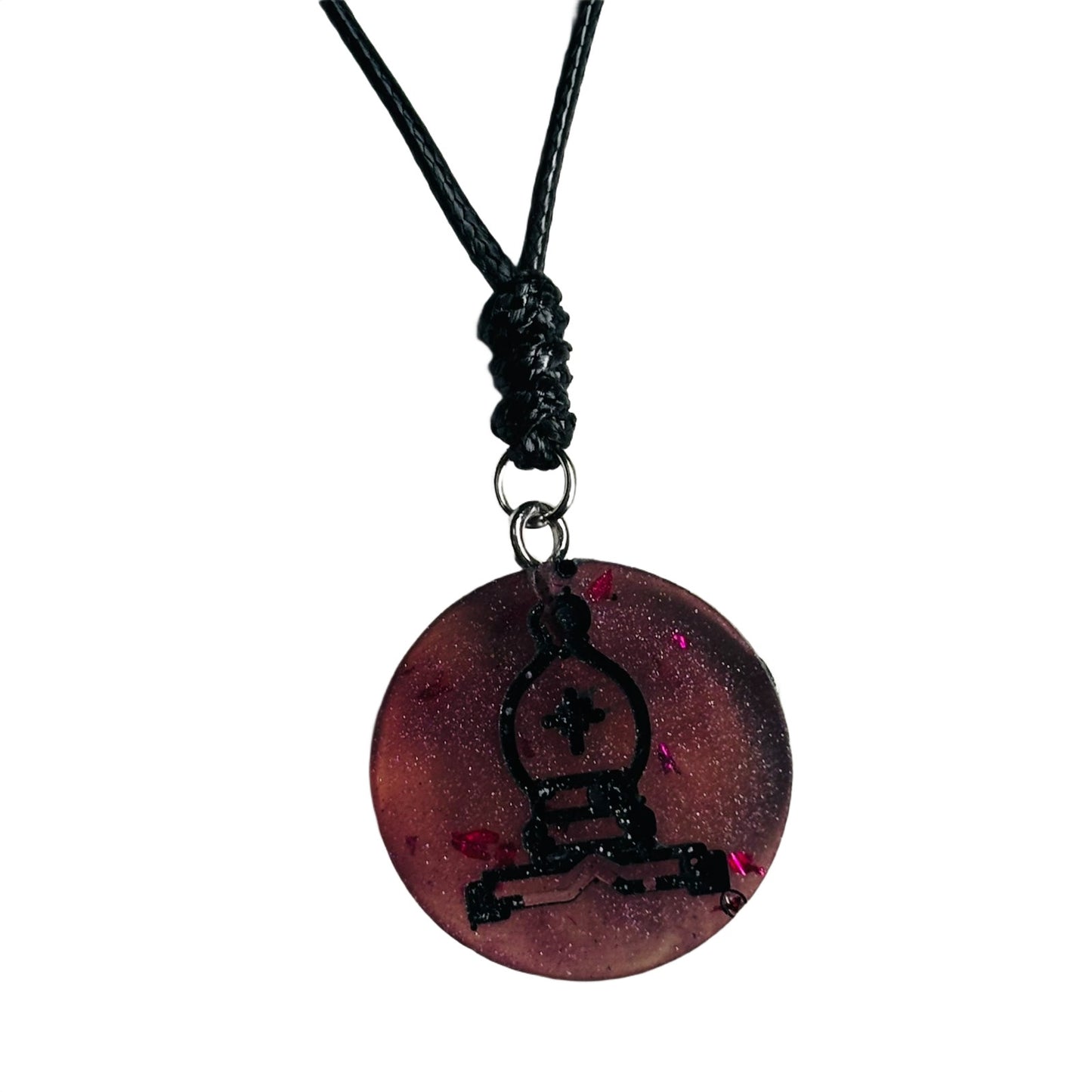 Translucent Burgundy Bishop - Handmade Resin Chess Necklace
