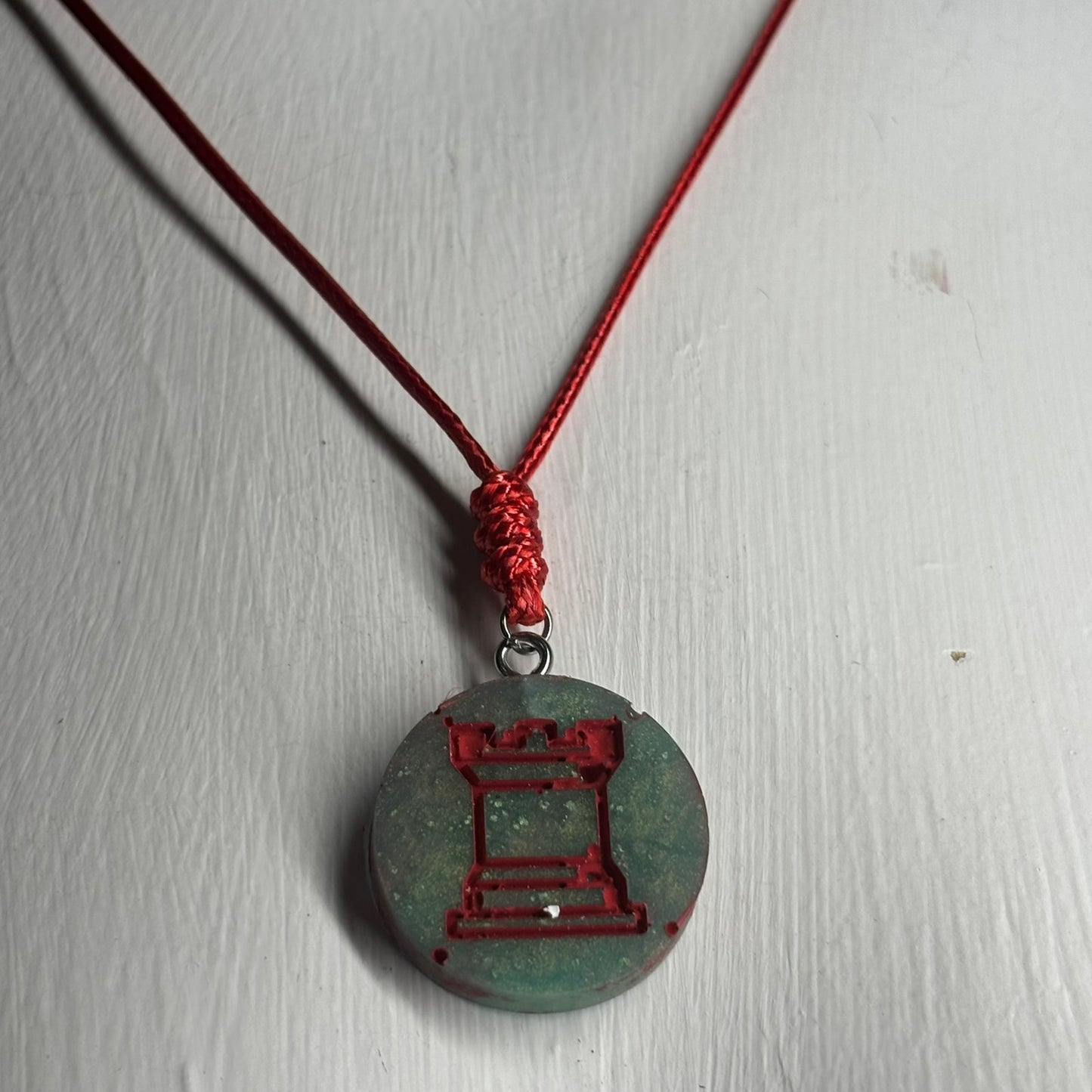 Christmas Colored Rook - Handmade Resin Chess Necklace