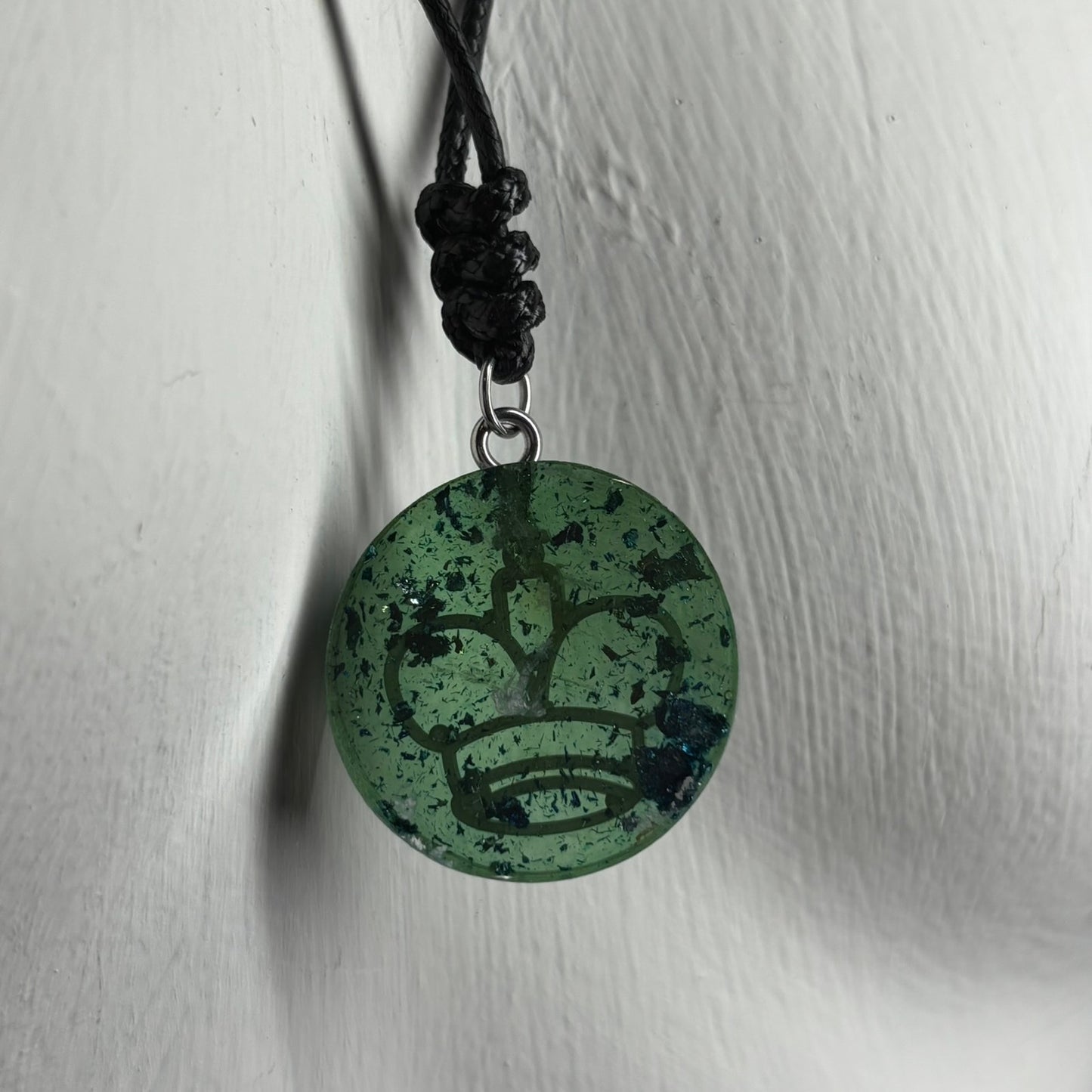 Dark Forest Green King - Handmade Resin Chess Necklace