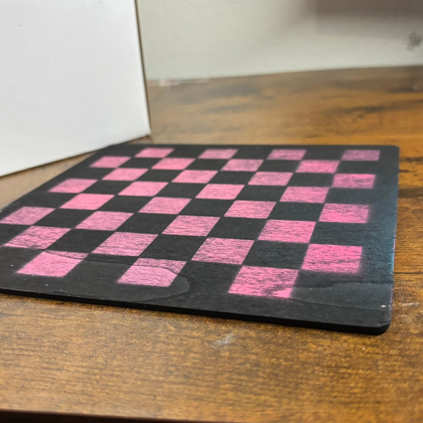 Pink & Black - Painted Thin Wooden Chess Board