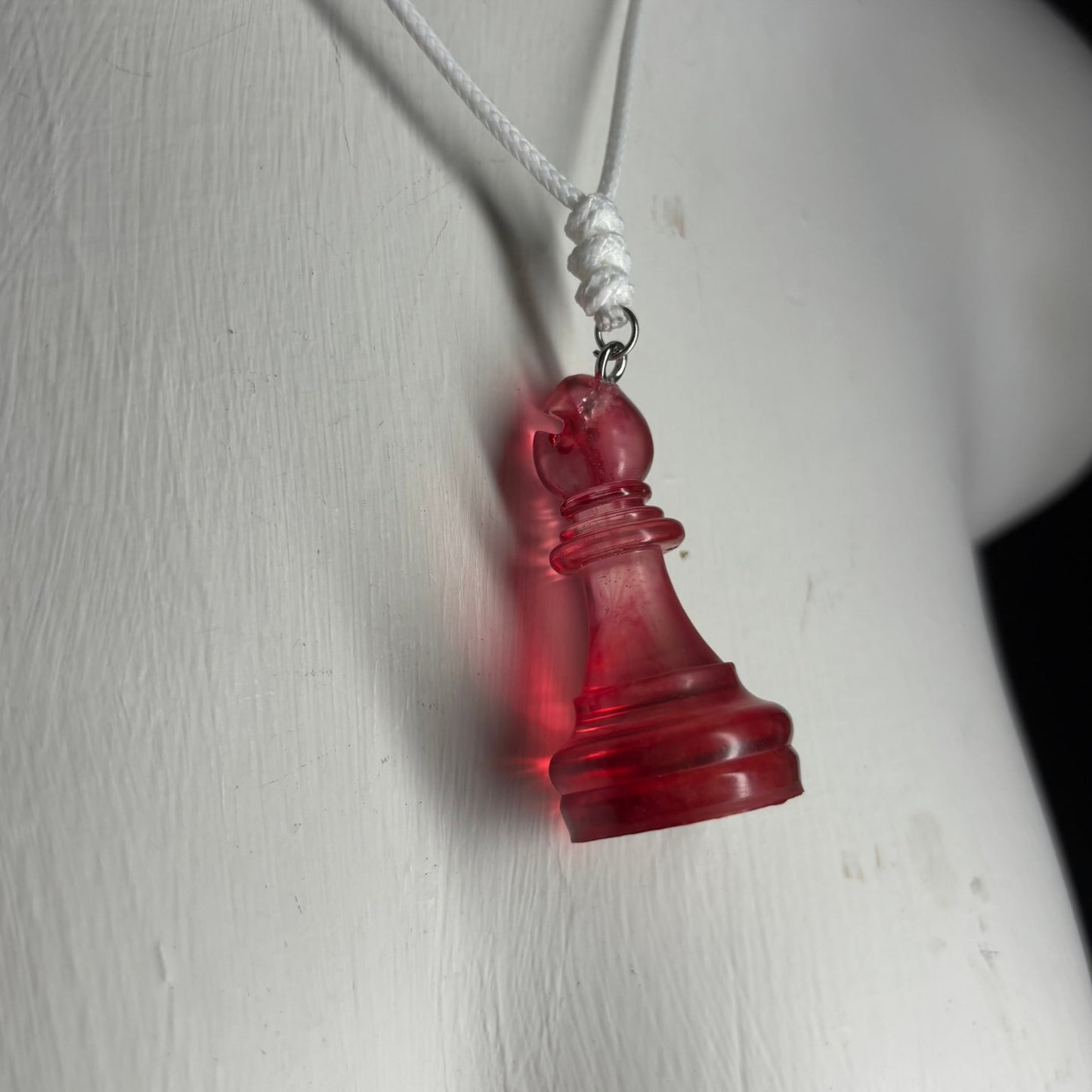 Translucent Red Bishop - Handmade Resin Chess Necklace
