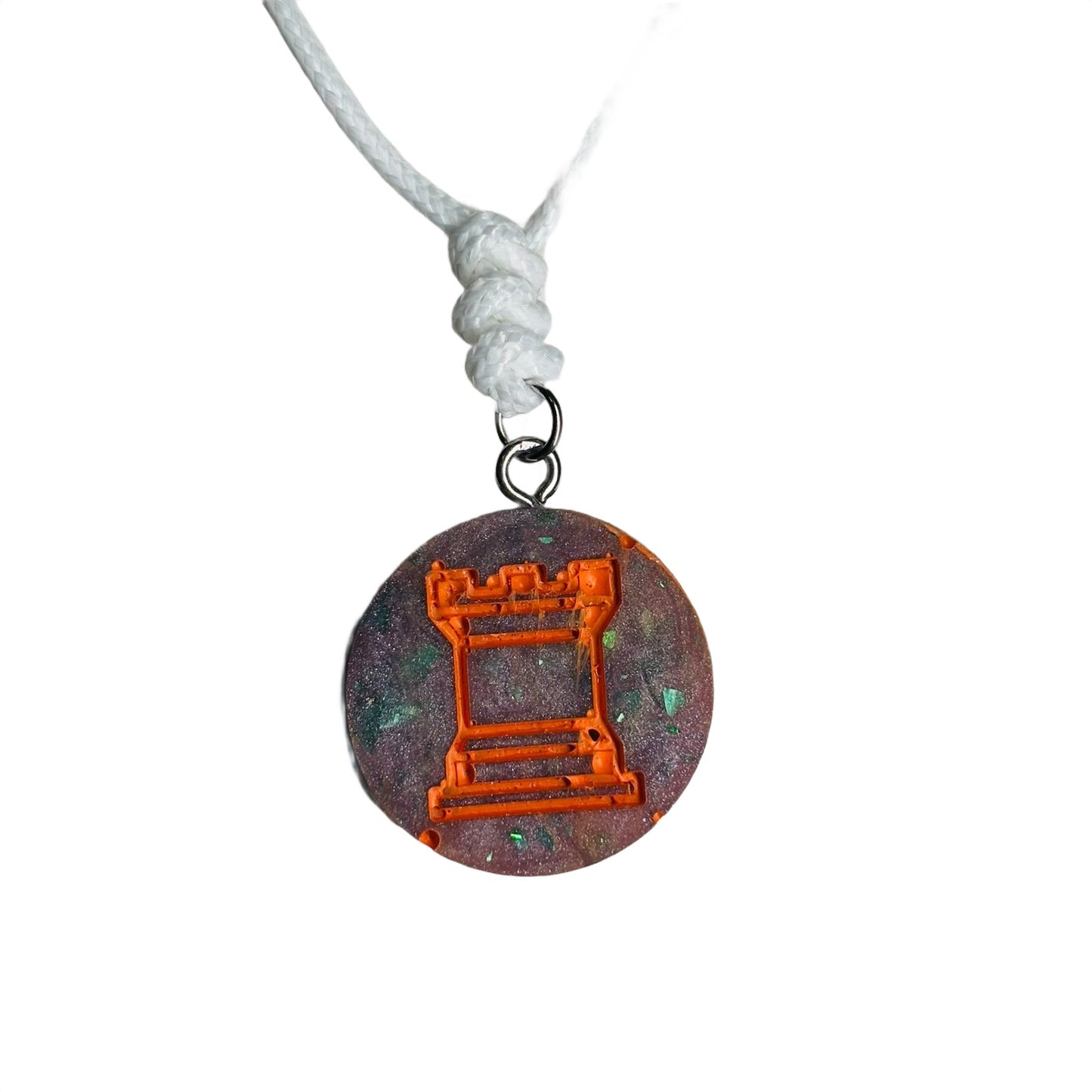 Space Orange Rook - Handmade Resin Chess Necklace