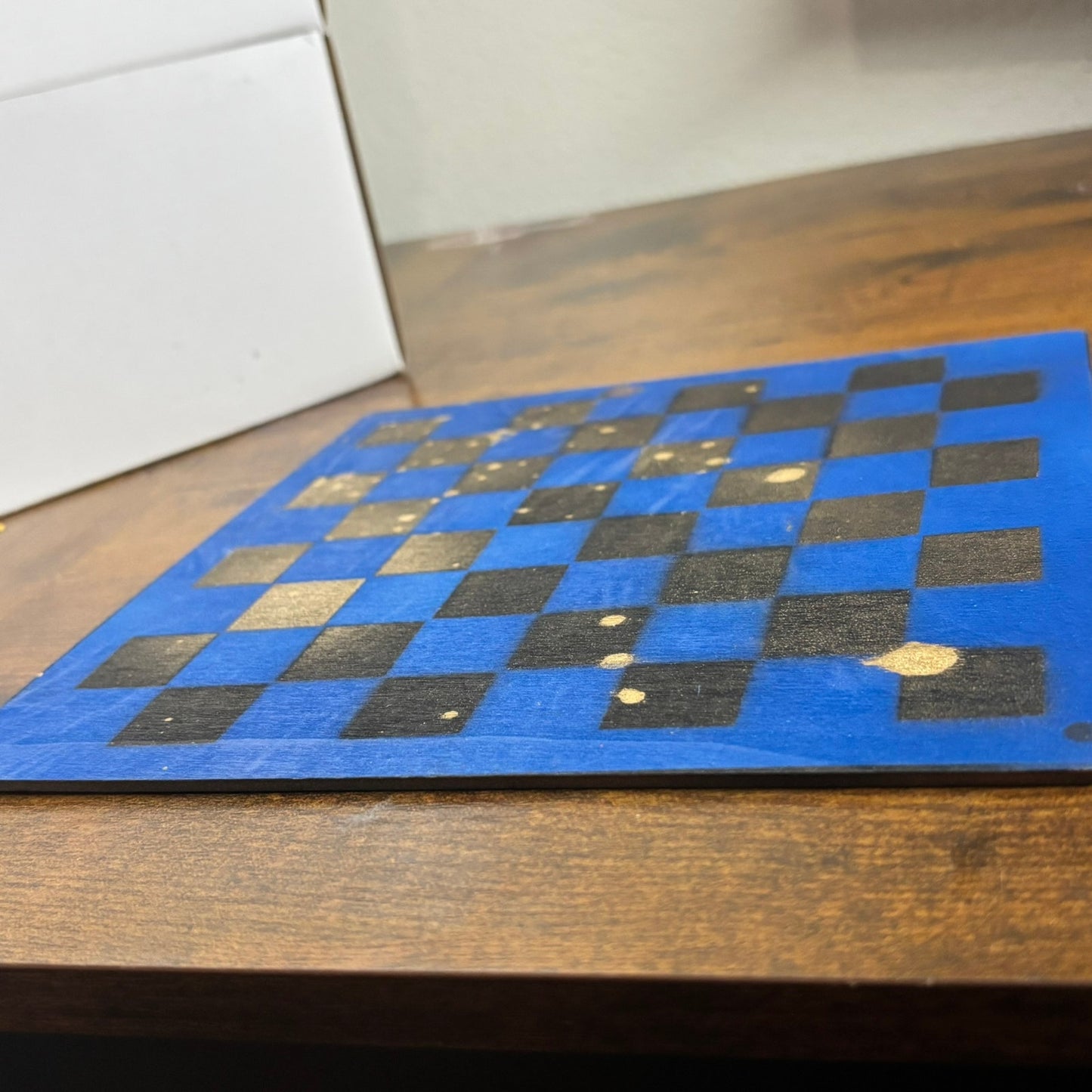 Blue Golden Black - Painted Thin Wooden Chess Board