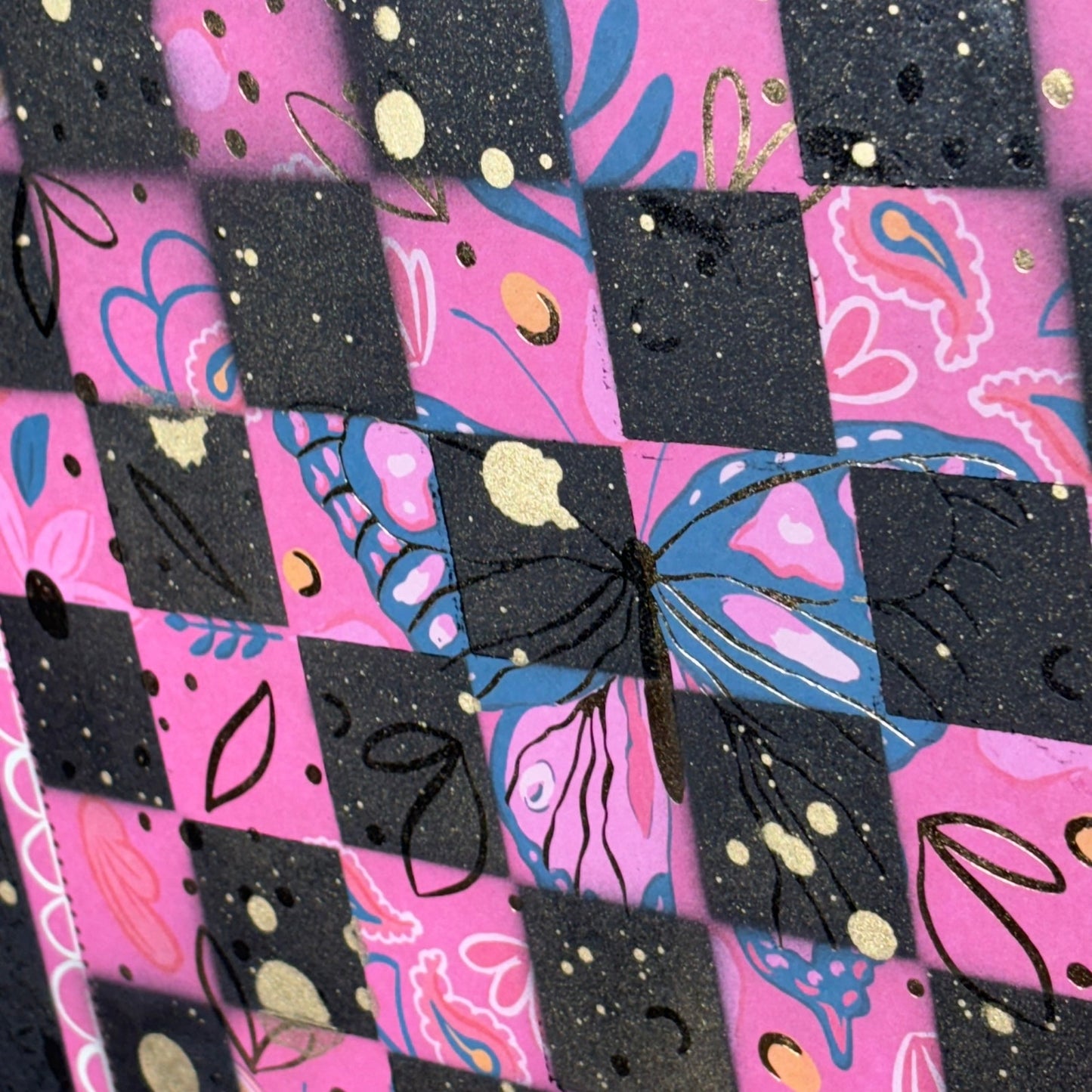 Pink Butterfly Gold Drip - Large Scrapbook Chess Board