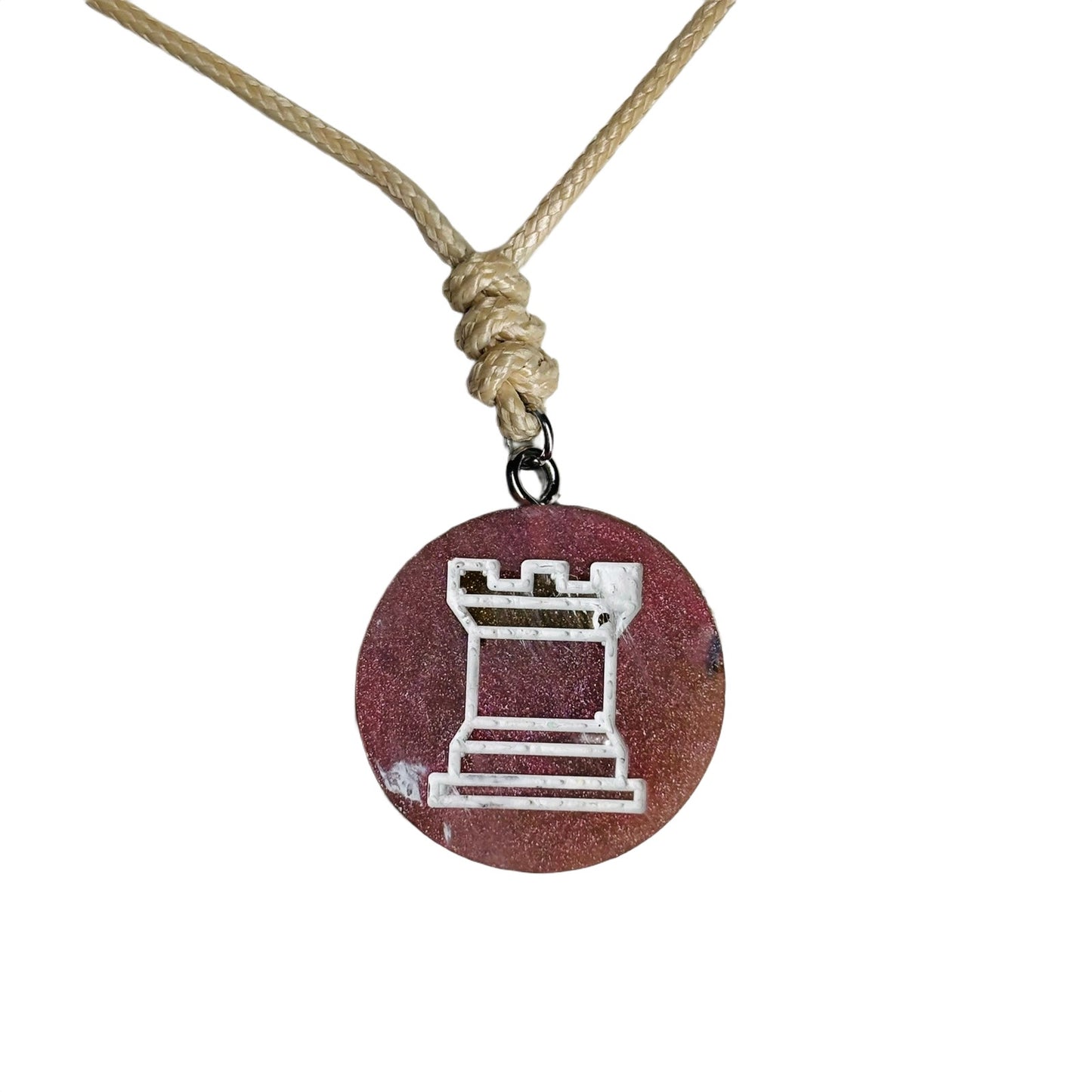 Peach Cream Rook - Handmade Resin Chess Necklace