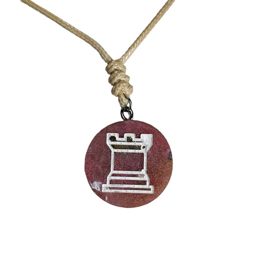 Peach Cream Rook - Handmade Resin Chess Necklace