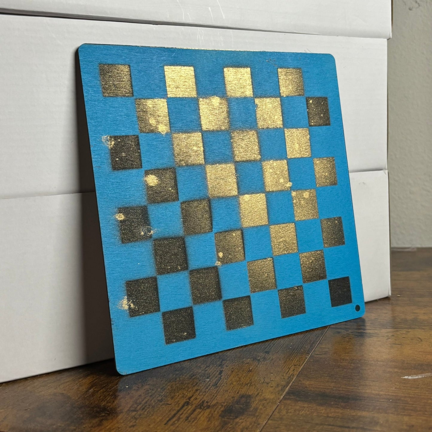 Blue Golden Shine - Painted Thin Wooden Chess Board