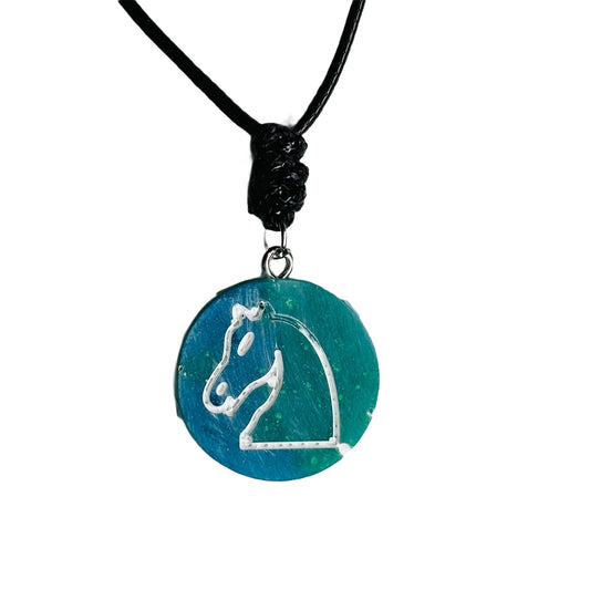 Aqua Green Knight - Handmade Resin Chess Necklace