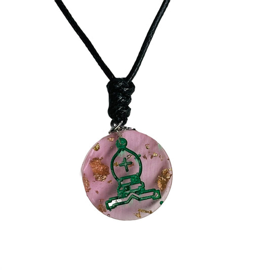 Crystal Vintage Pink Bishop - Handmade Resin Chess Necklace