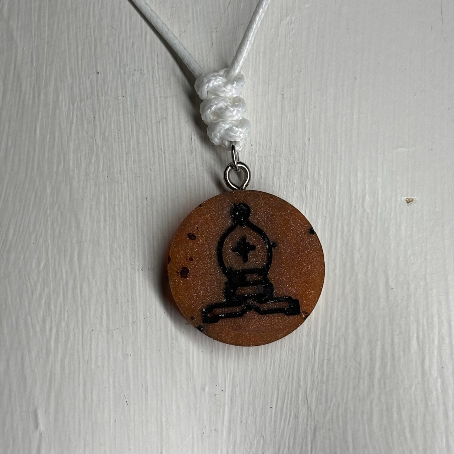 Dark Orange Bishop - Handmade Resin Chess Necklace
