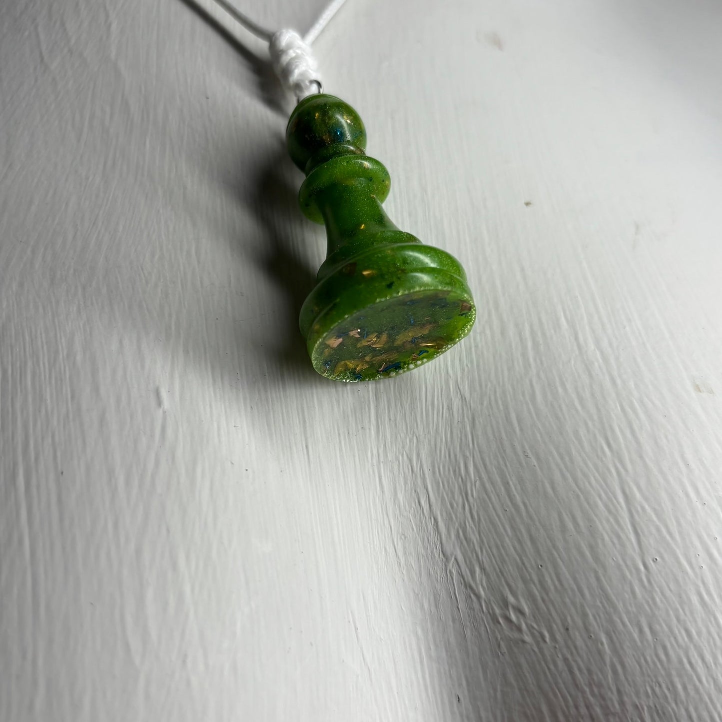 Green Crystal Bishop - Handmade Resin Chess Necklace