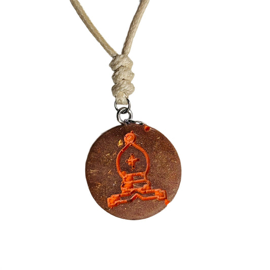 Vintage Orange Bishop - Handmade Resin Chess Necklace