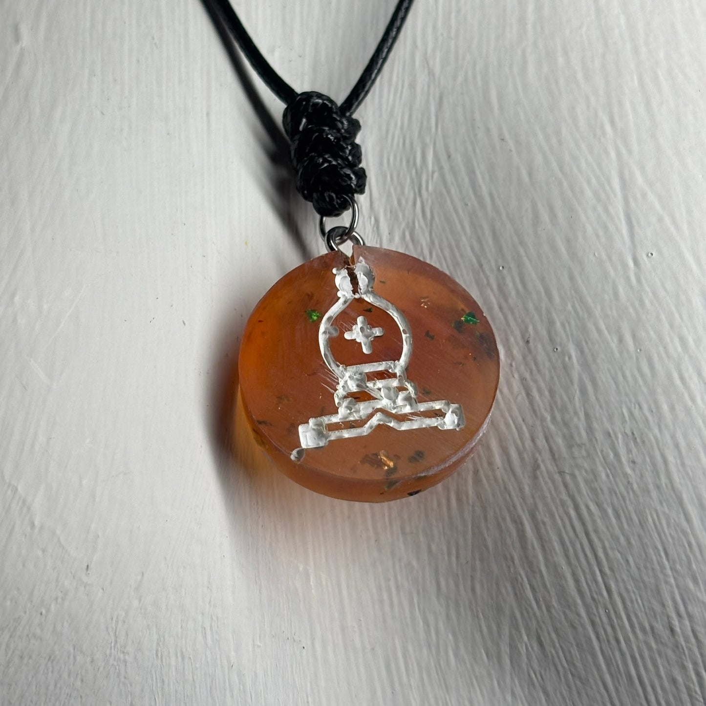 Amber Orange Bishop - Handmade Resin Chess Necklace
