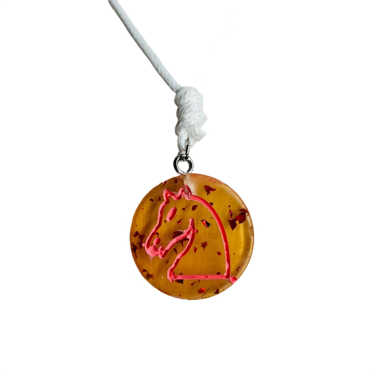 Amber Pink Knight - Handmade Resin Chess Necklace