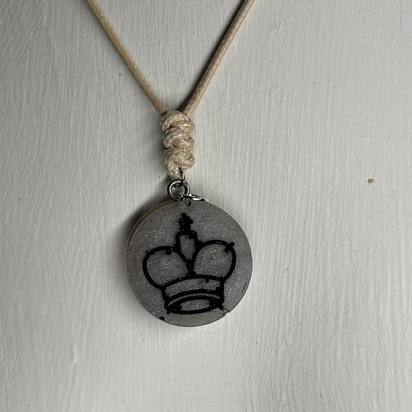 Cream Silver King - Handmade Resin Chess Necklace