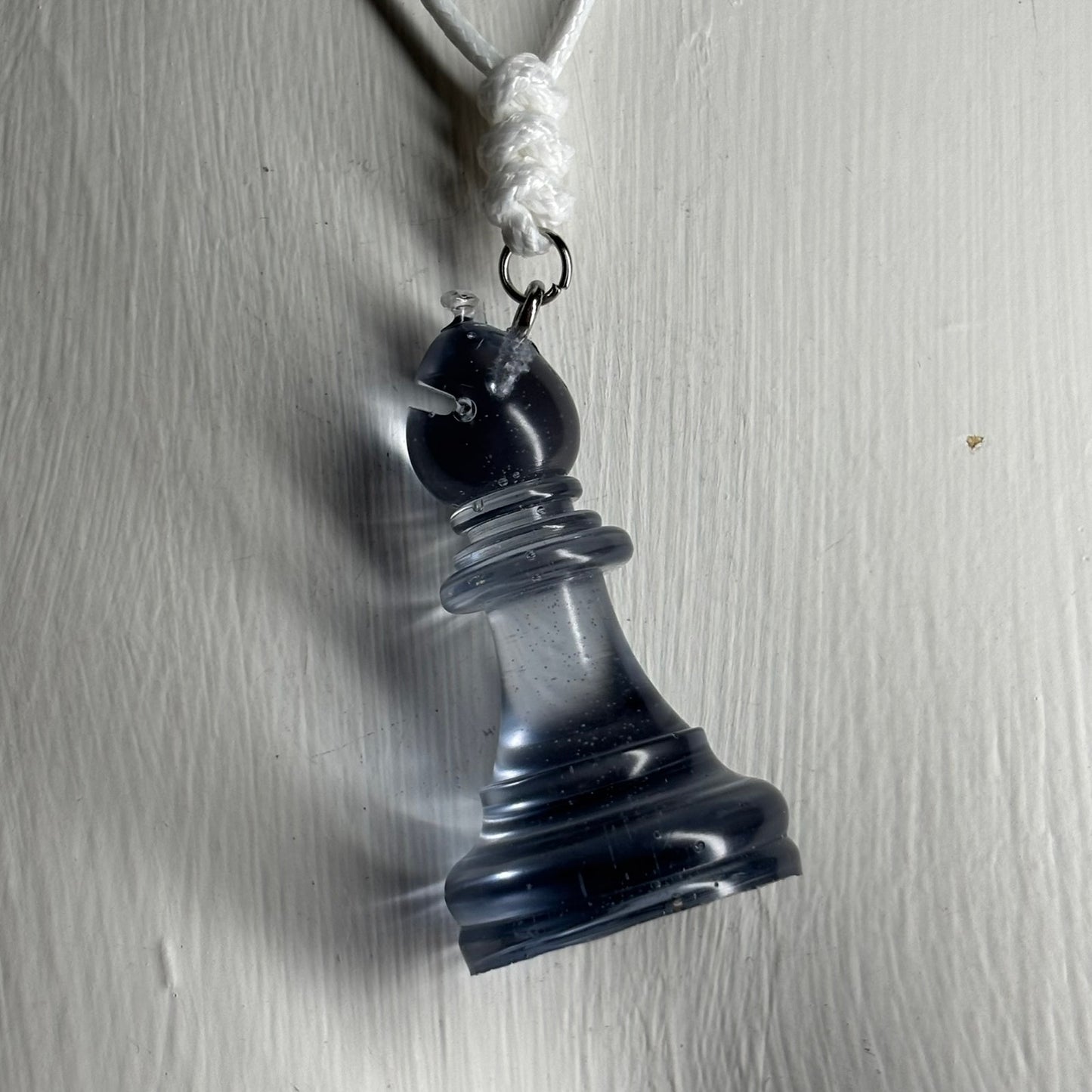 Transparent Blue Bishop - Handmade Resin Chess Necklace