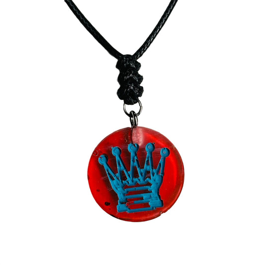 Blue Stamped Queen - Handmade Resin Chess Necklace