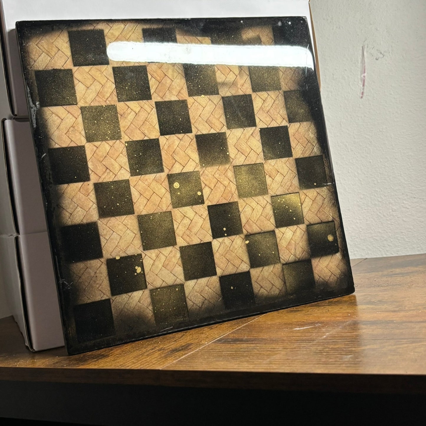 Vintage Basket - Resin Coated Chess Board