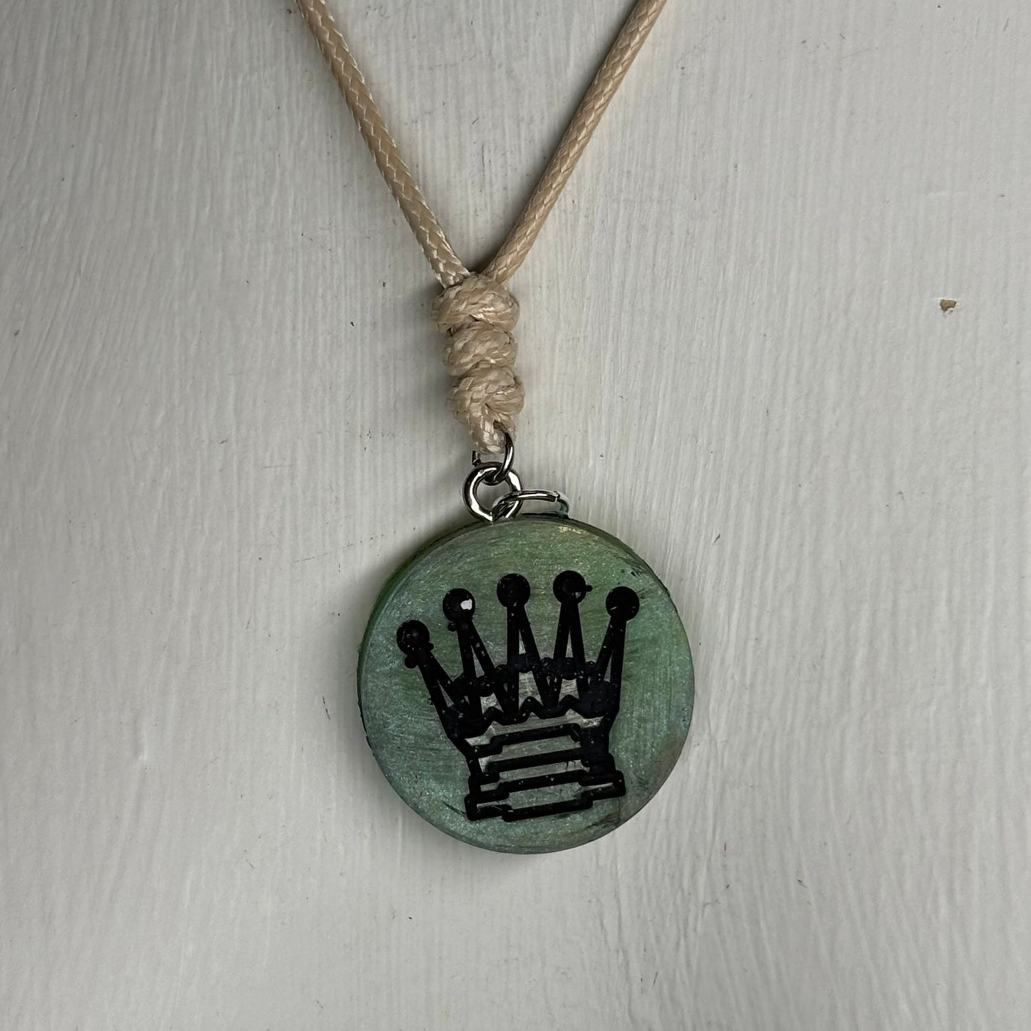 Cream Green Queen - Handmade Resin Chess Necklace