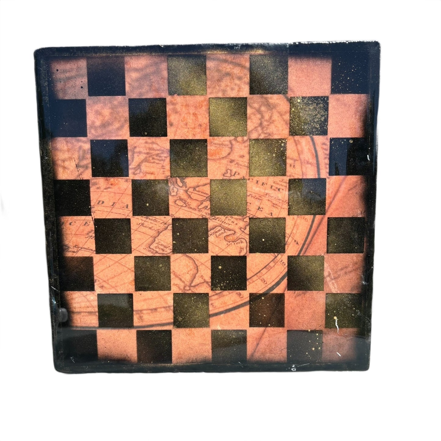 Vintage Map - Resin Coated Chess Board