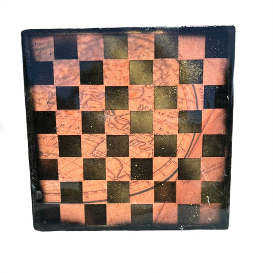 Vintage Map - Resin Coated Chess Board