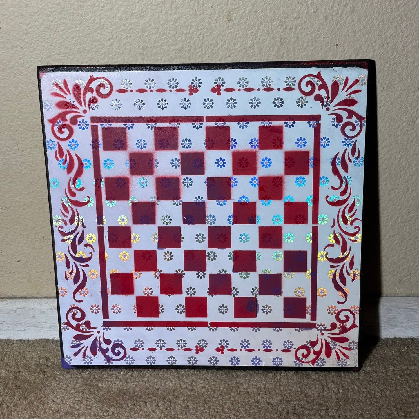 Red Chrome Flowers - Scrapbook Chess Board