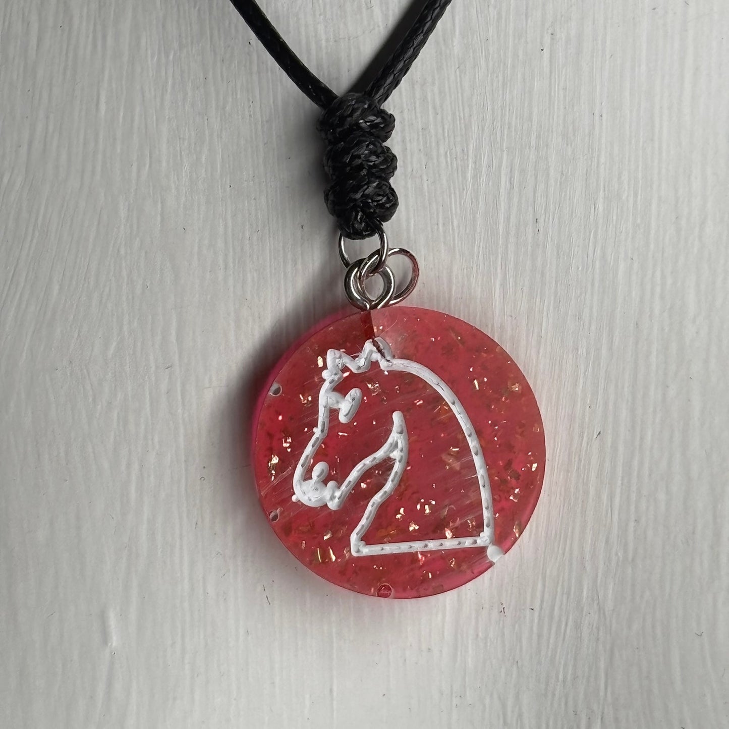 Red Sparkle Knight - Handmade Resin Chess Necklace