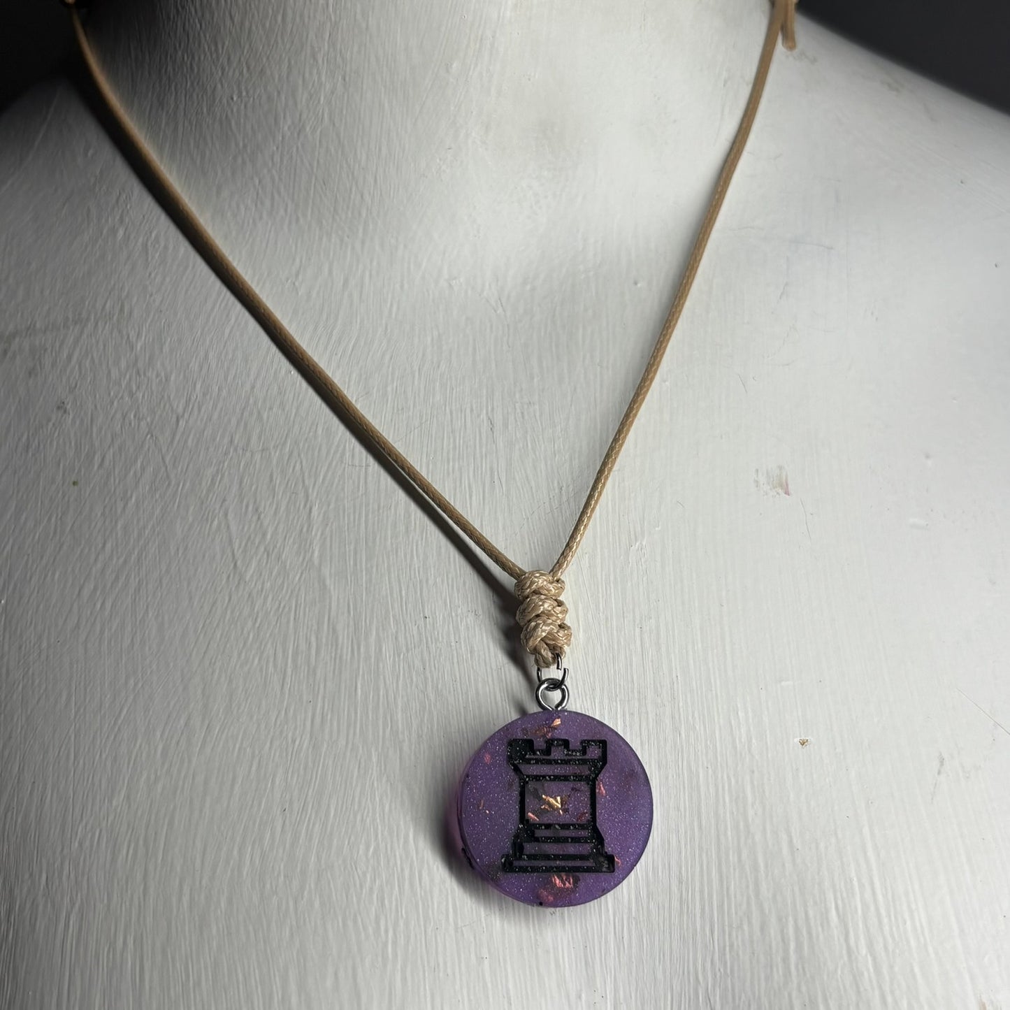 Classic Dark Purple Rook - Handmade Resin Chess Necklace